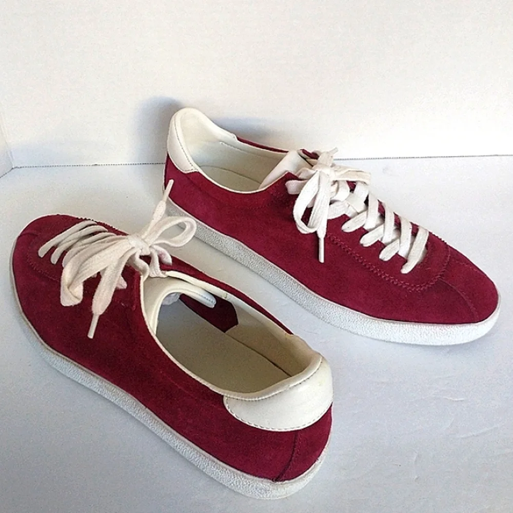 Excellent Used Condition Pair of Zara Woman Genuine Suede Burgundy Sneakers Sz38